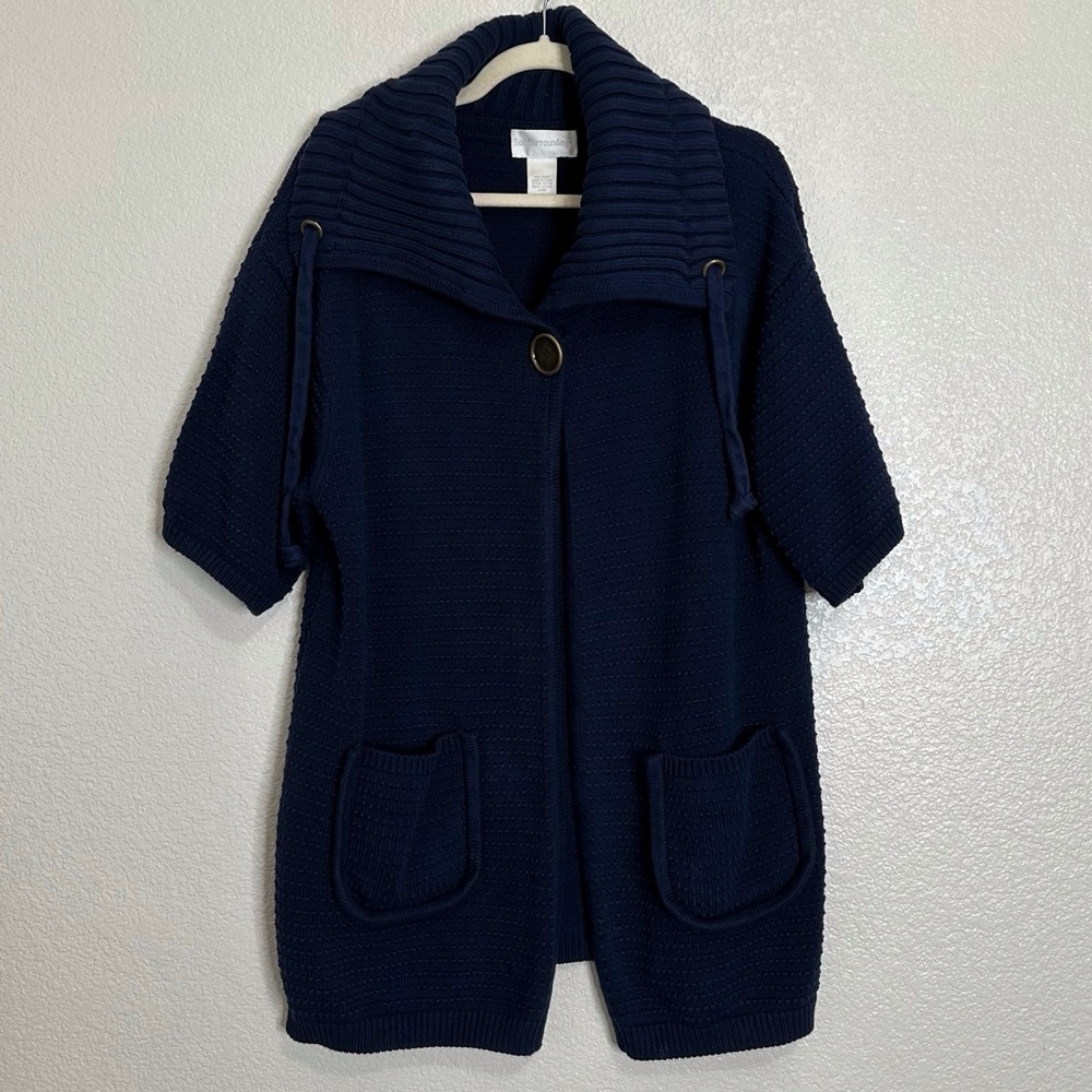 Soft Surroundings Chunky Knit One Button Front Short Sleeves Cardigan, Sz Large